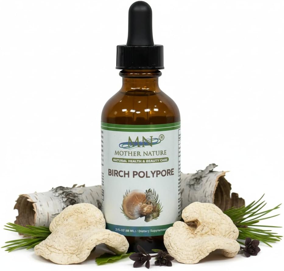 MN Mother Nature Birch Polypore Mushroom Supplement – Internal Balance & Systemic Nurture Formula – Pure Fomitopsis Betulina Extract – Natural Beta-Glucans & Antioxidant Support – Liquid Drops 2oz