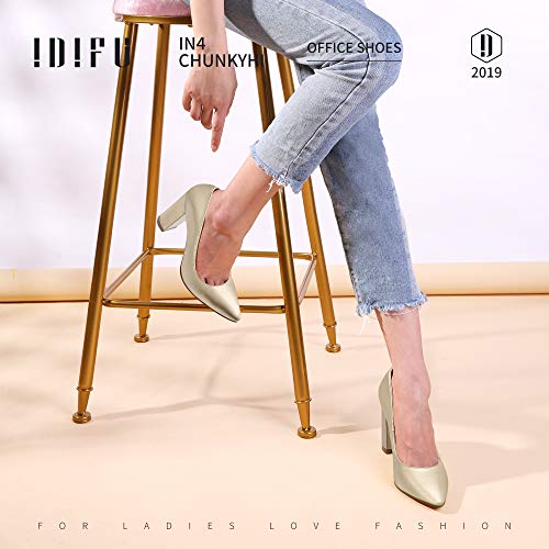 IDIFU Women's IN4 Chunky-HI Block High Heels Closed Pointed Toe Pumps Dress Office Shoes for Women - Image 4