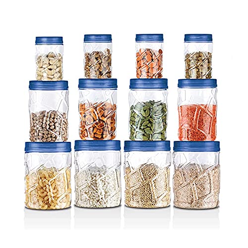 MILTON Vitro Plastic Pet Storage Jar and Container, Set of 12 (4 pcs x 270 ml Each, 4 pcs x 665 ml Each, 4 pcs x 1.24 ltrs Ea