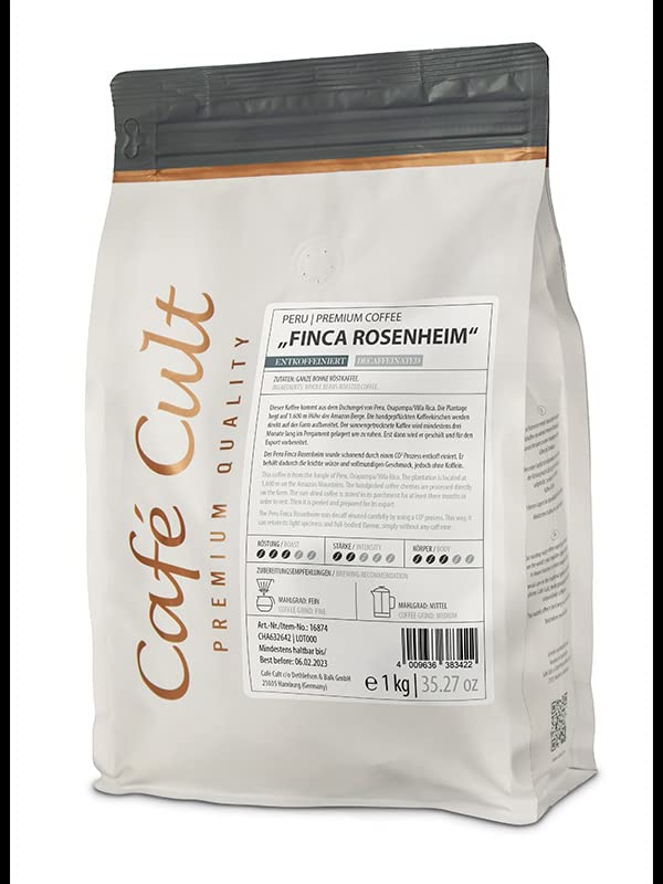teemando® Peru Finca Rosenheim Decaf in 1 kg Tüte, ganze Bohne entkoffeiniert