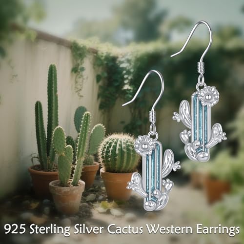 Boucles d'oreilles pendantes argent avec cactus turquoise élégant