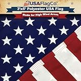 USA Flag Co. 3x5 Polyester US Flag - Embroidered Stars and Sewn Stripes withstands Harsh Wind, Sun, Dirt, and Moisture Areas. Made in The USA