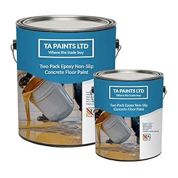 T A Paints Ltd Non Slip Epoxy Resin Garage Floor Paint Heavy Duty Two Pack Epoxy Concrete Floor Paint Coating (5L BS 00 A 05 Grey)