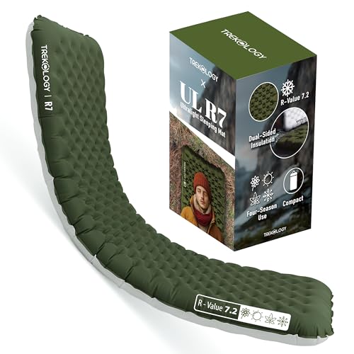 Portable Camping Mattress TREKOLOGY Camping Sleeping Pad – Ultra-Lightweight, 4' Thick Camping Mat with 7.2 R-Value for All...