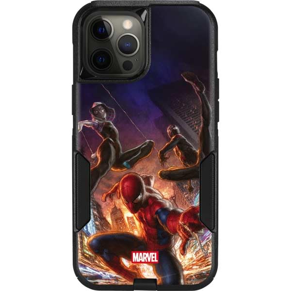 Skinit Decal Phone Skin Compatible with OtterBox Commuter iPhone 12 Pro Max - Officially Licensed Marvel Spiderman Group Wall Design