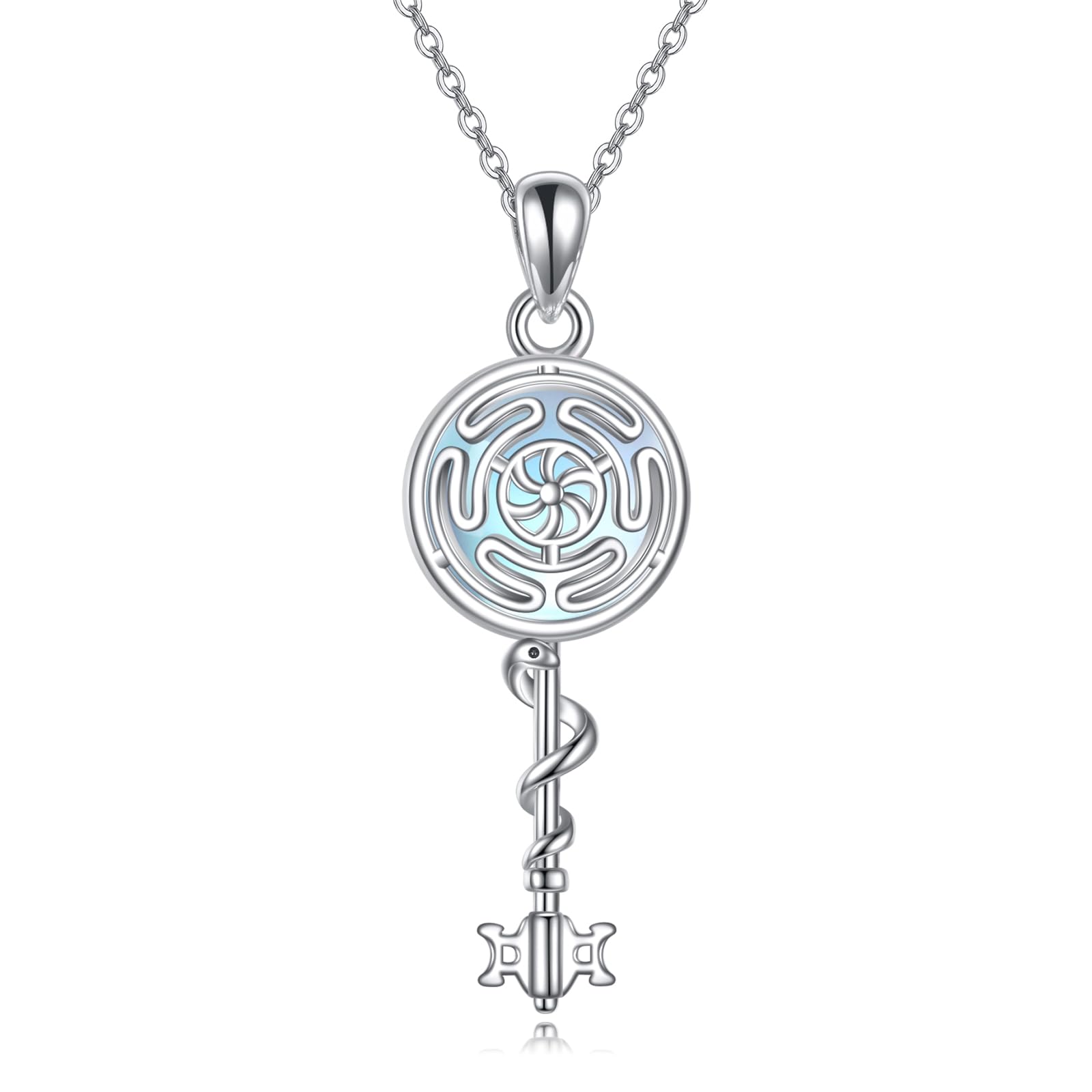 ONEFINITY Hécate - Collar de plata de ley 925 con la rueda de la diosa de Hécate, collar pagano wicca, regalo para mujer, talla única, Plata esterlina, Piedra de luna