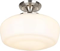 Vista 10 de Lámpara de techo estilo casa escolar semiempotrada con bombilla regulable y control remoto, lámpara de techo moderna dorada de 12" con pantalla