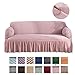 Produktbild HUOLEO 1 Stück Universal Stretch Sofabezug,Elastisch Mit Rock Alles Inklusive Sofahusse 3 Sitzer Möbelschutz Schutz Zum Kinder Haustier-Rosa-2 Sitzer (145-185cm)