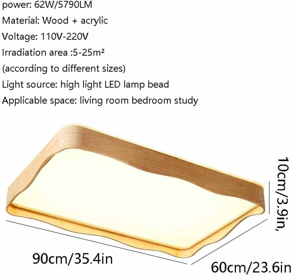 Rectangular Log LED Ceiling Lamp Nordic Living Room Close to Ceiling Light Fixtures Creative Bedroom Wooden LED Ceiling Light 3000-6000K Dimmable Energy Saving Ceiling Lights for Office Hallwa