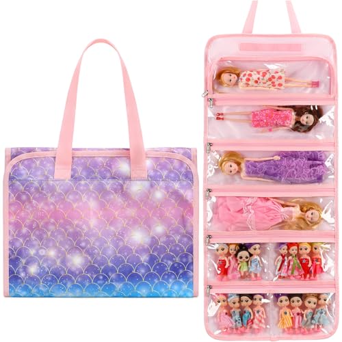 JIANYA Dolls Storage Bag Toys Display Carrying Storage Organizer Clear View Compatible with All Surprise Dolls Small Toy, Mermaid Scales