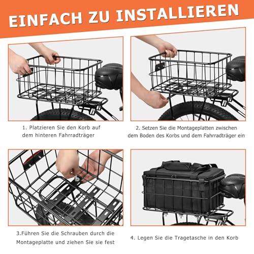 CDYWD Fahrradkorb Hinten für Herren & Damen, Groß Abnehmbar Fahrradkorb Gepäckträger mit Herausnehmbarer Innentasche, Hinten Fahrrad Korb Schulranzen für Ebike, Mountainbike, Citybike, Cruiser
