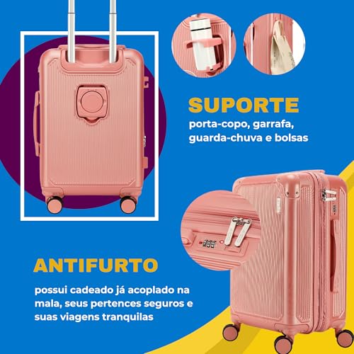 GMTA Mala de Viagem de BORDO com Zíper EXPANSÍVEL 10Kg Rígida Padrão ANAC com 4 Rodas duplas 360° Po