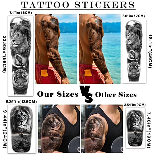 Soovsy 46 Sheets Temporary Tattoos For Men (22.83"X7.1"), Extra Large Full Arm Temporary Tattoos Sleeve For Women, Lion Tiger Snake Wolf Waterproof Realistic Animal Fake Tattoo Stickers For Boys #TOP2