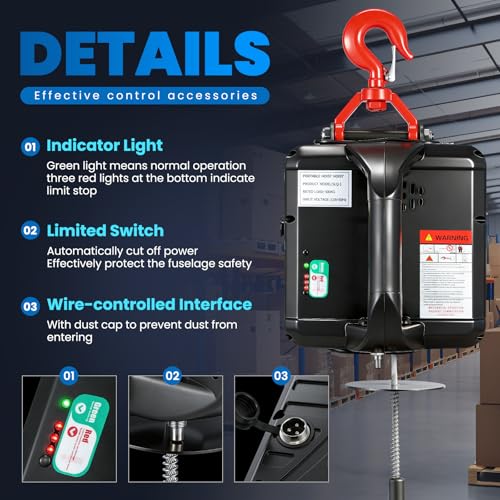 NEWTRY 3 in 1 Electric Hoist Winch 1,100lb Wireless Remote Control, Cable Remote Control, 110/120 Volt Portable Power Electric Hoist, Vertically & Horizontally, Lift 16ft/min - Thumbnail 5