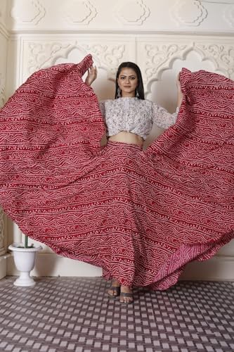 Image of Women's American Crepe Blooming Flared Long for Traditional Stitched A-line Flare Skirt for Girls with 12 Meter Flare 40inch Height