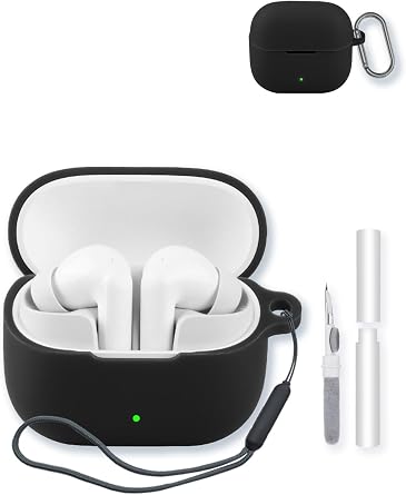 Case for Baseus Bass BP1 NC Earbuds,Soft Protective,BOVUGAC Silicone Case Cover with Keychain & Cleaning Kit & Lanyard for Baseus Bass BP1 NC.-Black