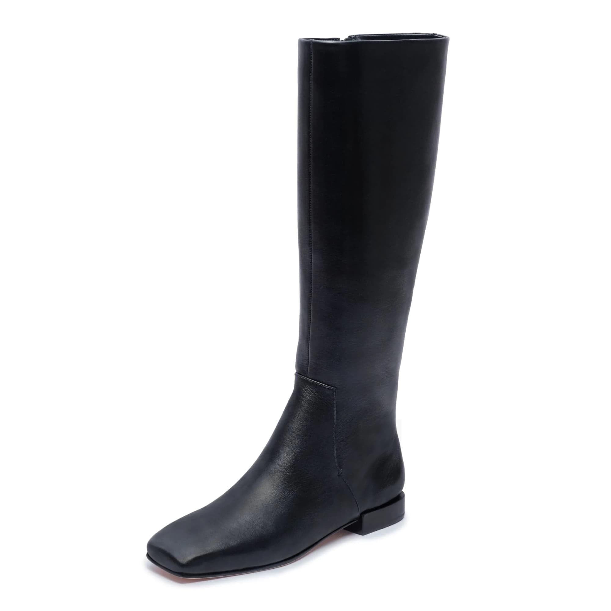Womens Knee High Boots Square Toe with Full Side Zipper Low Block Heel Boots for Casual and Office