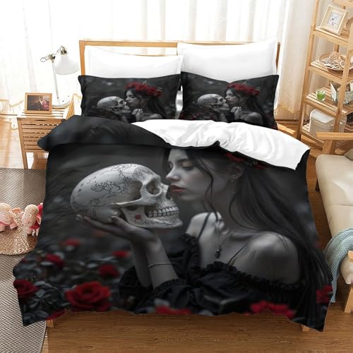 QDZHCPMYK 3D, Imprimé Gothic Woman—Dark Romantic Style Parure De Lit Microfibre Super Douce Et Respirante Set De Housse De Couette 3 Pièces avec Taies d'oreiller...