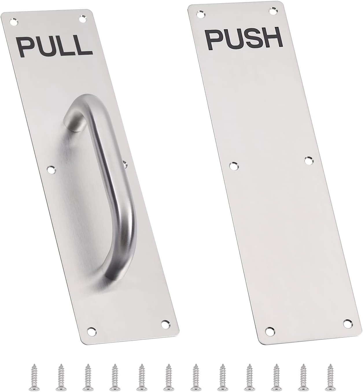 Stainless Steel Door Handle, Aluminum Alloy Pull and Push Plate Commercial Silver Heavy Duty Sliding Door Handle with Screws,300 X 80 mm
