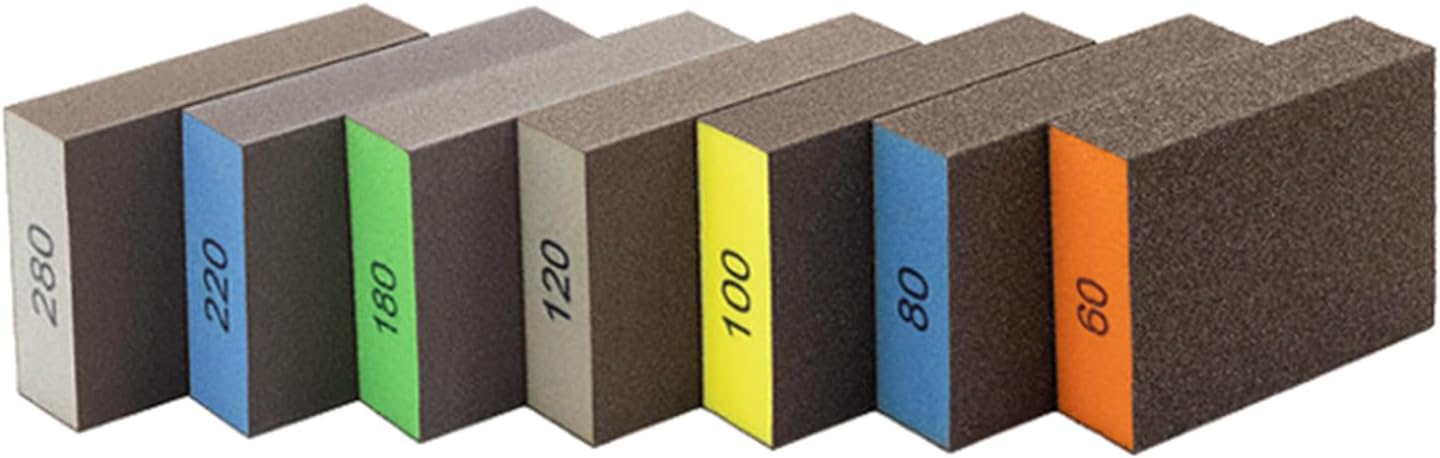 60/80/100/120/180/220/280 Grits Sanding Sponges Washable Block for Wood Metal Plasterboard 7 Grits Included Washable Sponge Block