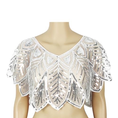 Zcargel 1920s Shawl,67cmx43cm Women Sequin Cape Vintage Mesh Shawl Flapper Bridal Shawl for Party/Banquet/Carnival/Dance4