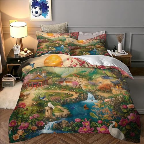 Housse de couette 135x200 3D paysage de l'Est parure de lit single microfibre douce