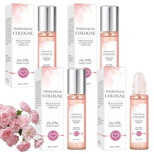 4 Pezzi Profumo ai Feromoni per Donna, Pheromone Perfume Donna Roll-On con Olio di Rosa, Feromono per Aroma Intenso e Duraturo, Profumo Dona Feromoni, Rollerball Perfume (20ml)