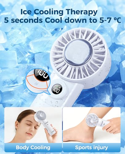 Image of 2026 Upgrade 3 In 1 Handheld Portable Turbo Fan with Ice Cooling,Rechargeable 100 Speed Mini Personal Fan 10500 RPM Small Pocket Fans Makeup fan for Outdoor,Office,Camping,Travel-White