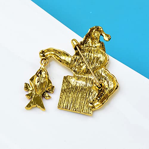 Broche de Noël chat émail brillant avec pendentif poisson - 5