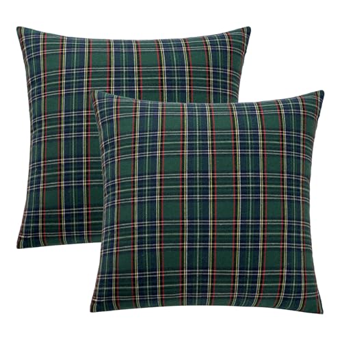 Image of MIULEE Christmas Plaid Pillow Covers Scottish Tartan 20x20 Green | Set of 2 Christmas Decorations Cushion Covers, Farmhouse Winter Home Decor, for Thanksgiving Sofa Couch Bed Living Room