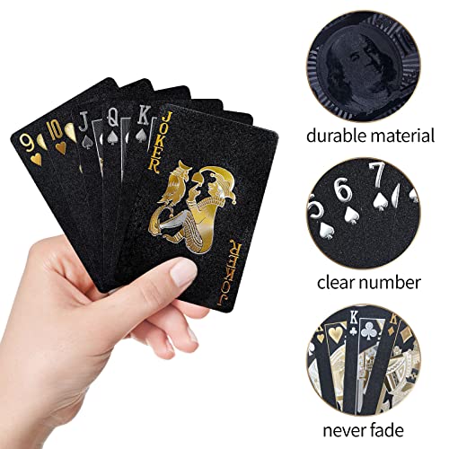 Joyoldelf Black Playing Cards, Waterproof Deck of Cards with Dollar Pattern, Great for Party, Game and Magic - Thumbnail 5