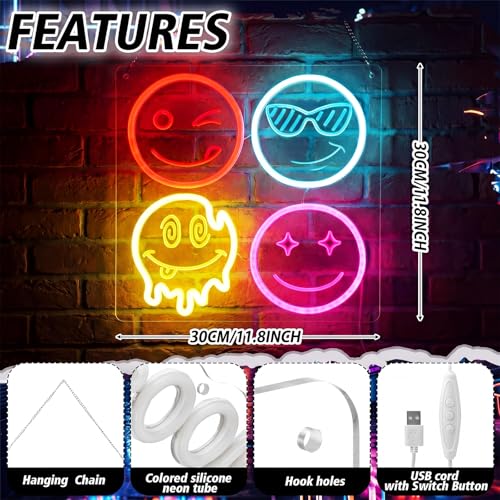 Image of Retisee Smile Face Neon Classroom Sign Multicolor Smile Face LED Neon Light for Wall Decor Gifts LED Sign for Classroom Bedroom Party Bar Wedding Art Decoration Gifts