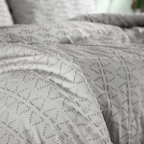 Southshore Fine Living, Inc. Clipped Jacquard Tufted Duvet Boho Cover Bedding Set With Zipper And Corner Ties, Soft Cozy Bedspread 2-Piece With One Matching Sham, Grey, Twin / Twin Xl #TOP6