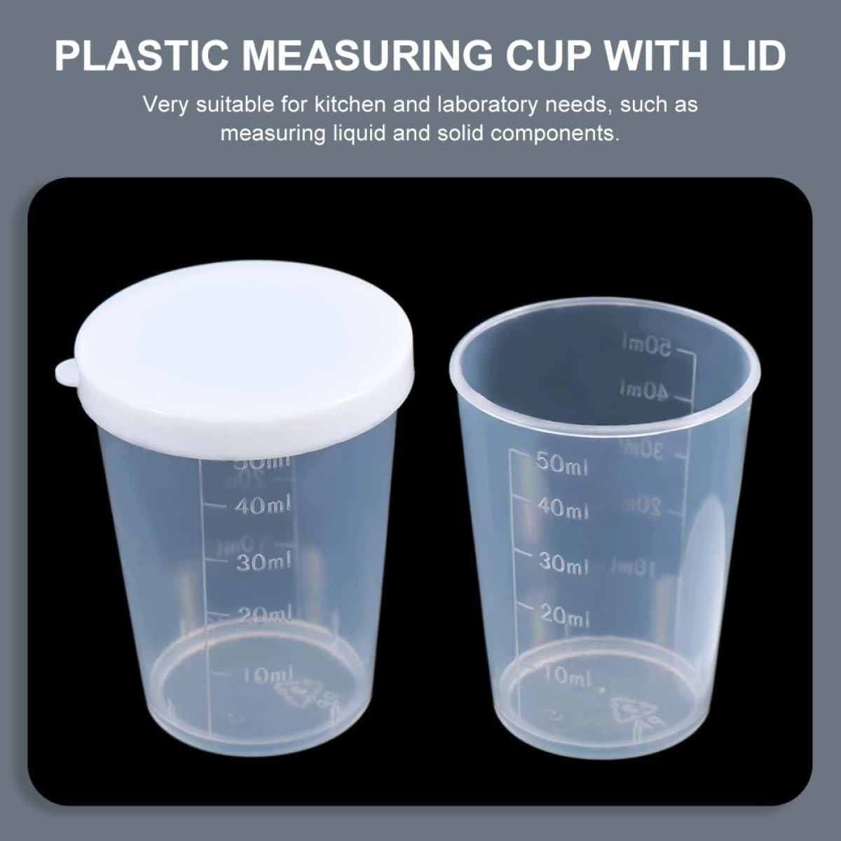 20pcs 50ml Medicine Measuring Cups with Lid, Plastic Graduated Measuring Tools for Home Kitchen and Liquid Dosage