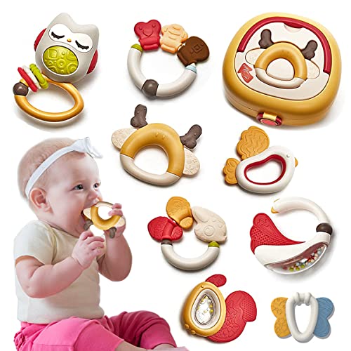 Image of LAFALA Baby Toys 3-6 Months Baby Rattle Set Teething Toys for Babies 0-6 Months 8PCS 4 Old Toys for Babies Teether Shakers with Storage Box Infant Toys Newborn Girls Gifts