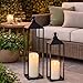 22'' 19'' Large Lanterns Decorative Outdoor Indoor, Set of 2 Black Metal Candle Lanterns Modern Farmhouse Floor Lanterns Decorative for Home Decor, Mantle, Fireplace, Patio, Porch, Garden