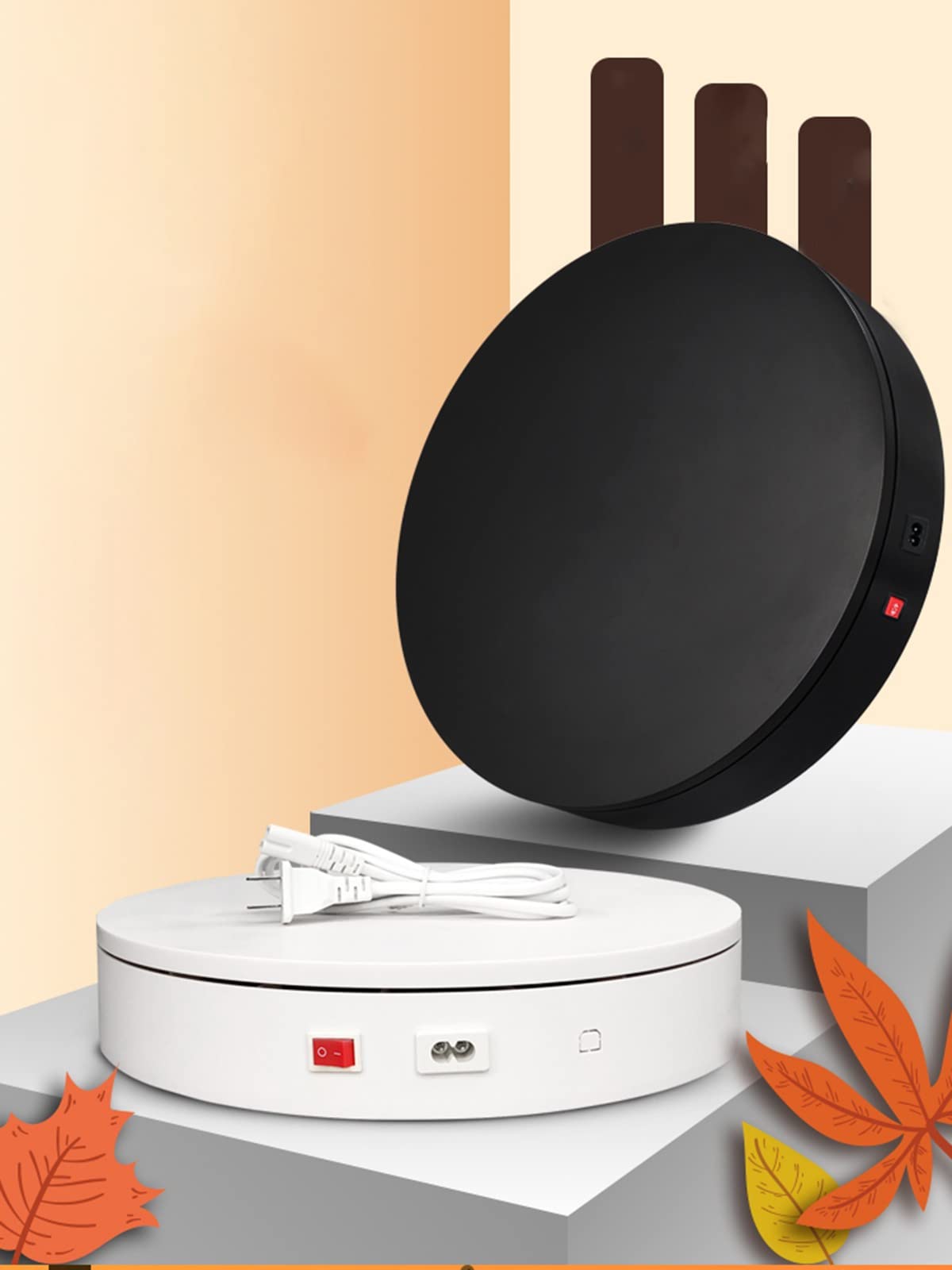 Plateau Tournant Électrique de pour la Photographie, 20Kg Table Tournante Rotative Électrique, Prise Socle Pivotant Electrique/Blanc/Diamètre 20CM Small