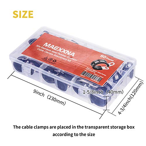 Maexxna 60Pcs Wire Clamps Assortment Kit, Stainless Steel 304 Rubber Cushion Cable Clamps Assorted In 7 Sizes 1/4'' 5/16'' 3/8'' 1/2'' 5/8'' 3/4'' 1'', Pipe Clamp Set For Wiring, Lines And Hoses #TOP1
