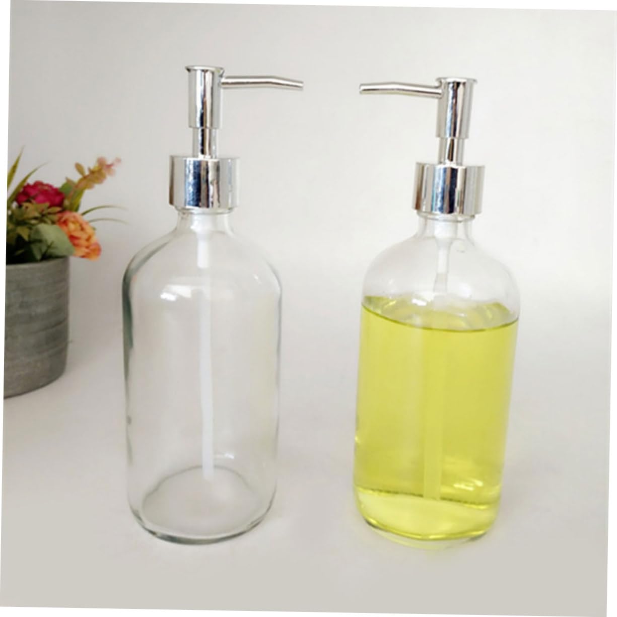 GLEAVI 4 Botellas Dispensadoras de Jabón de Vidrio Blanco, 500ml, Rellenables y Portátiles, Diseño Simple para Baño y Camping, Envase Reutilizable