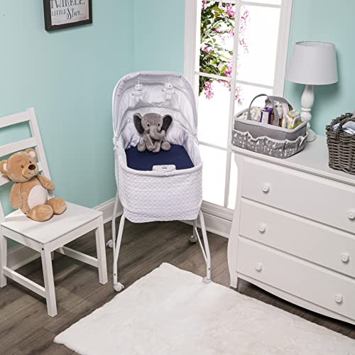 Image of 2-Pack Bassinet Sheets - 100% Cotton Jersey Knit Navy Blue and Gray Bassinet Mattress Pad Fitted Sheet for Baby Boy; Compatible with Bassinet Bedside Co-Sleeper Lounger Brands; Oval Rectangle Mattress