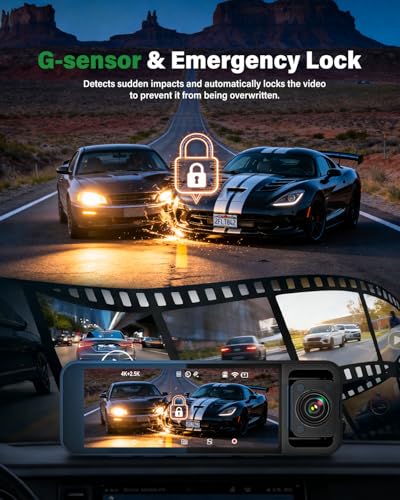 4K+2.5K+2.5K 3 Channel Dash Cam - Front/Rear/Inside - 5.8GHz WiFi 6 Wireless Dash Cam with IR Night Vision, 64GB Card, 24H Parking Mode, G-Sensor - Car Dash Cam for Rideshare & Taxi - Image 8