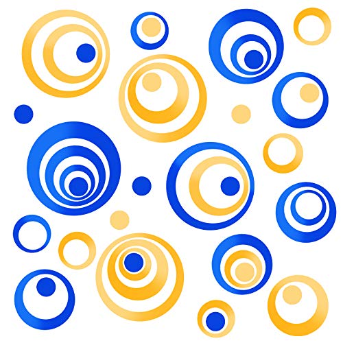 KINBOM 48pcs Acrylic Circle Wall Decals Round Dots MirrorÂ Wall Stickers for Home Living Room Bedroom Wall Decoration(Blue, Gold)