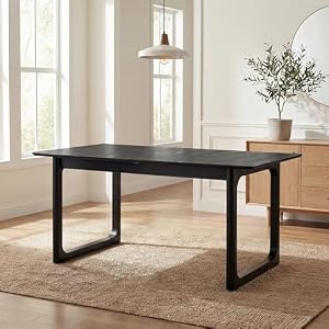 HNY Extendable Wood Dining Table for 4-8, 71″ Inch Modern Rectangular Kitchen Tables with Wooden Base Farmhouse Dinner Table for Dining Room, Living Room, Home, Black