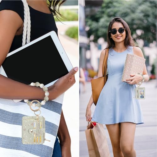 Image of COOLANS Silicone Bracelet Wristlet Wallet Credit Card Holder RFID ID Window Key Ring Tassel Slim Wallet Women Keychain Purse