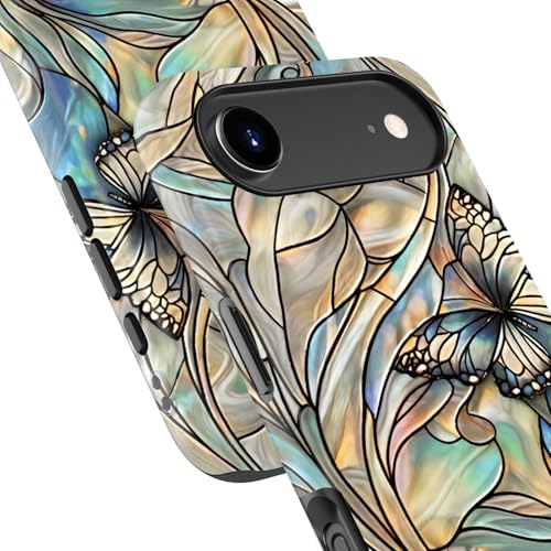 Image of Goodon for iPhone Air Case Cute - Wireless Charging Compatible - Dual-Layer Hard Shell + Silicone Cover - Protective Phone Case with Trendy Designs for Women - Butterflies Blue Gold