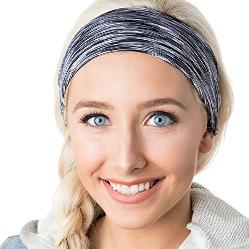 Hipsy Adjustable & Stretchy Xflex Band Wide Sports Headbands For Women Girls & Teens (5Pk Black/Mosaic/Violet/Grey/Blue) #TOP3