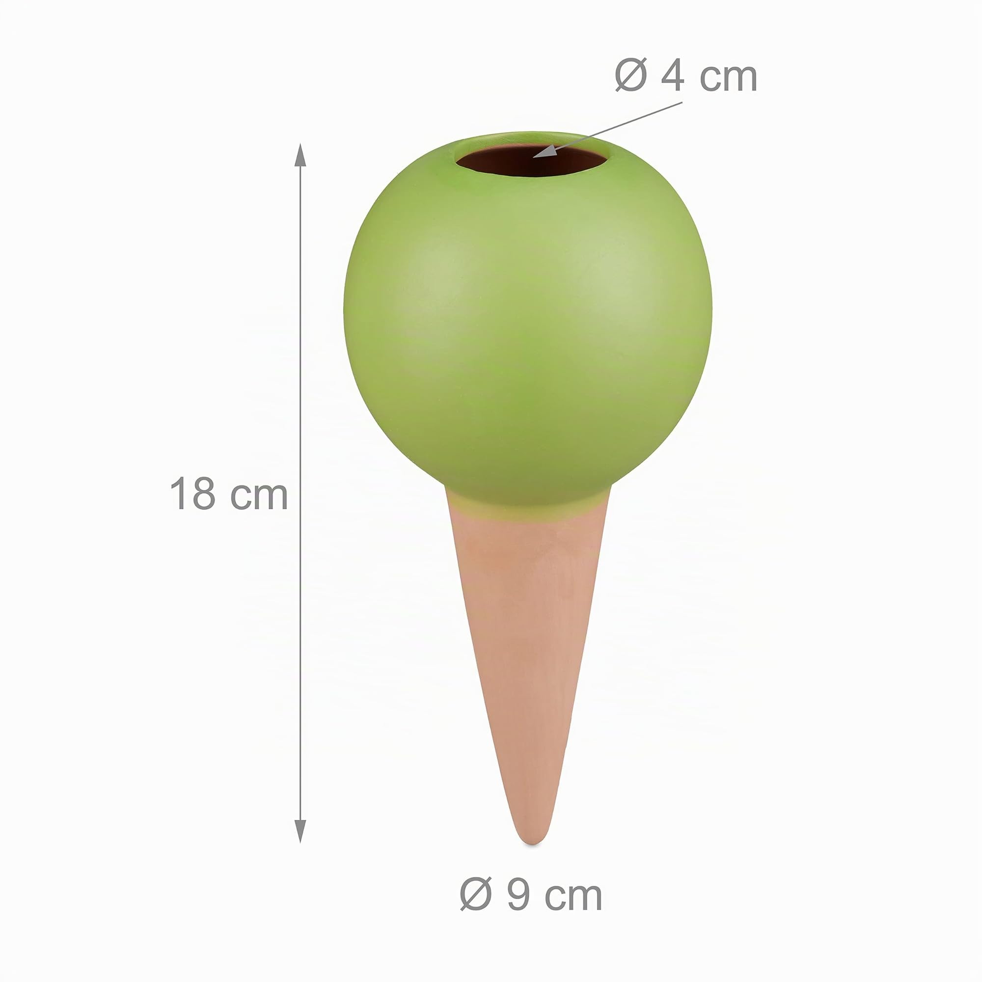 relaxdays Cône d’arrosage en Argile, Lot de 4, Boules pour Bouteilles d’1,5 l, Accessoire en céramique, Terre Cuite/Vert
