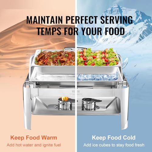 VEVOR Edelstahl Chafing Dish Set 7,5 L, 1 Stk. Speisenwärmer Wärmebehälter Suppenwärmer, Speisen Warmhaltebehälter Suppentopf Chafing Dishes Set mit 2 Brennstoffbehälter für Catering, Buffet. Party – Bild 6