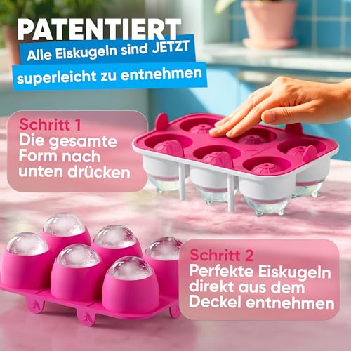 Pinke XXL Eiskugelform 2er Set – Stylische Eiswürfelformen aus Platin Silikon für Cocktails, Eiskaffee & Sommerdrinks… – Ansicht 4