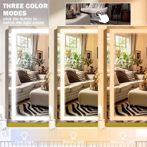 Image of ROLOVE Gold Hollywood Vanity Mirror with Lights, 35.5 inch x 27 inch Large Makeup Mirror, Luxury Gold Frame, USB Charging Port, 3 Color Dimmable Lighting, Detachable 10X Magnifier, Wall Mounted or Tabletop